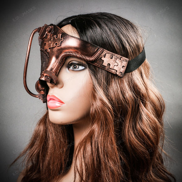 Phantom of Opera Steampunk Masquerade Half Face Mask - Copper - Picture 8 of 10